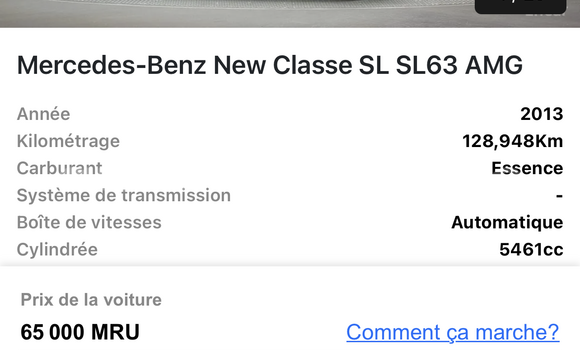 Acheter Occasion Voiture Mercedes-Benz 190–Series Noir à Nouakchott, Nouakchott Ouest